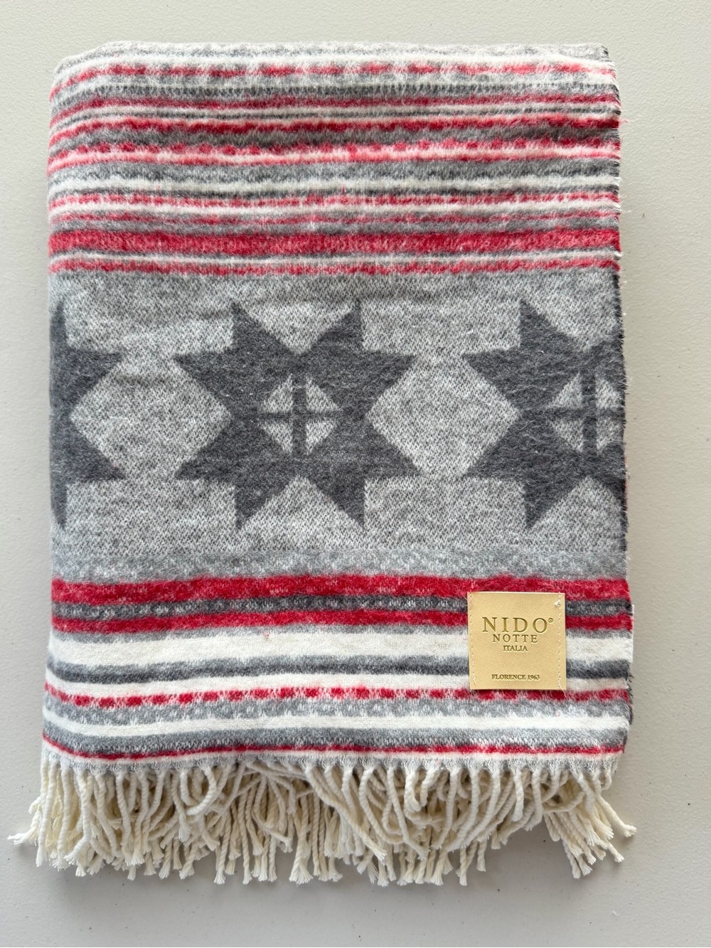 Nido Notte Italia Snowflake Nordic Throw Blanket Gray Red Made in Italy